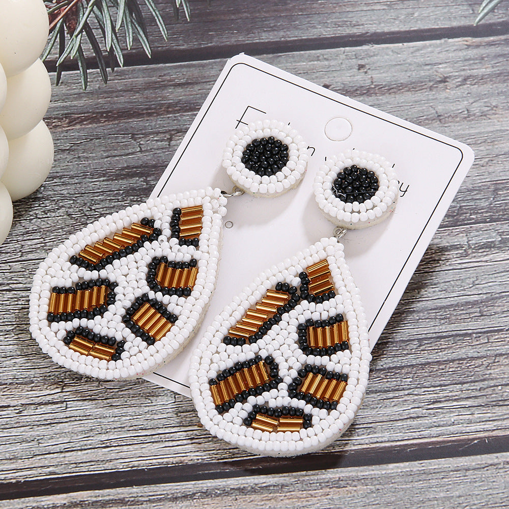 Wholesale Vintage Teardrop Shape Leopard Print Earrings Handmade Woven Bohemian Earrings ACC-ES-ManT016