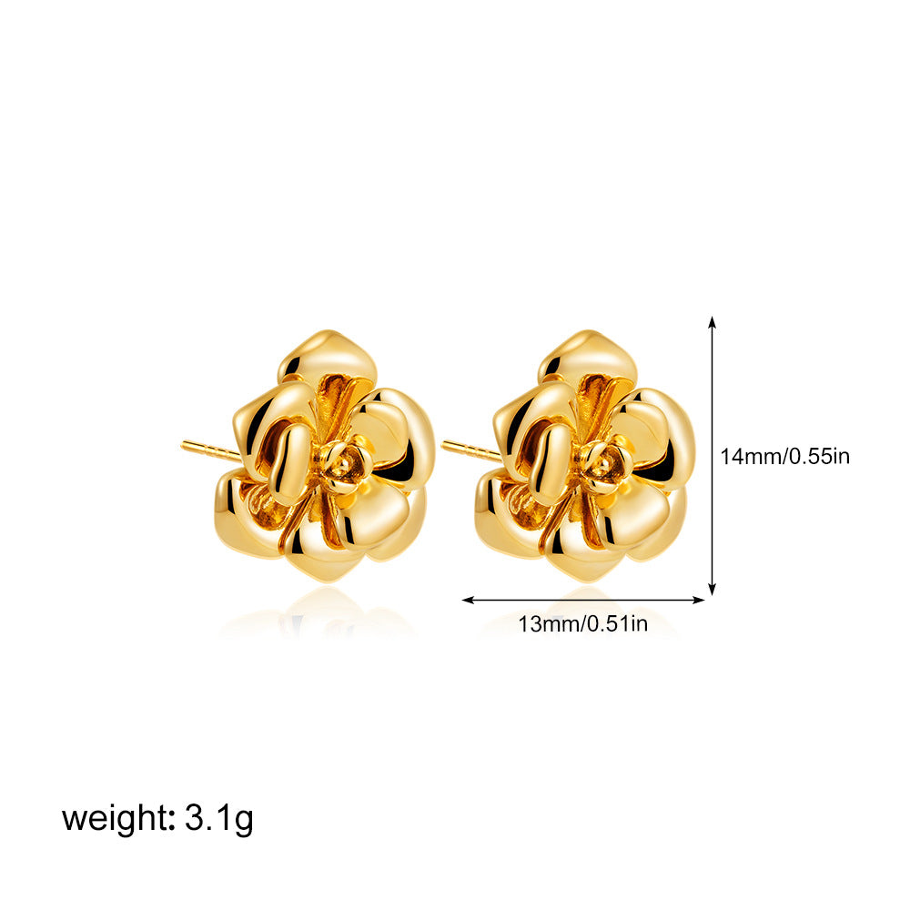 Wholesale  Stainless Steel 18K Gold Camellia Earrings Retro Ring Rose  Light Luxury Jewelry