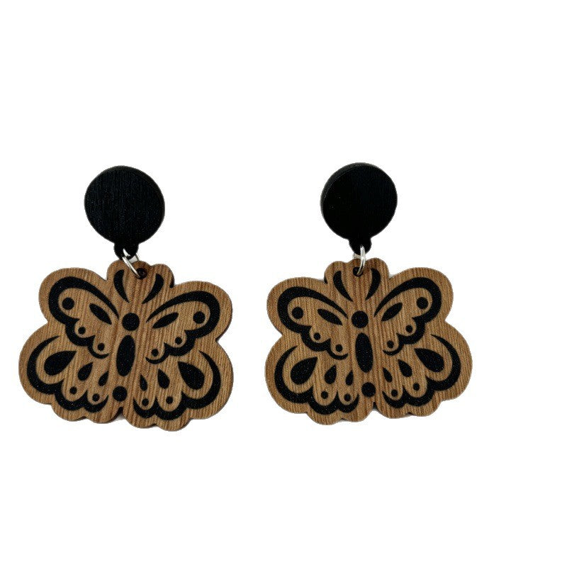 Wholesale Retro Wooden Butterfly Earrings Bohemian Fashion Jewelry Accessory Gift