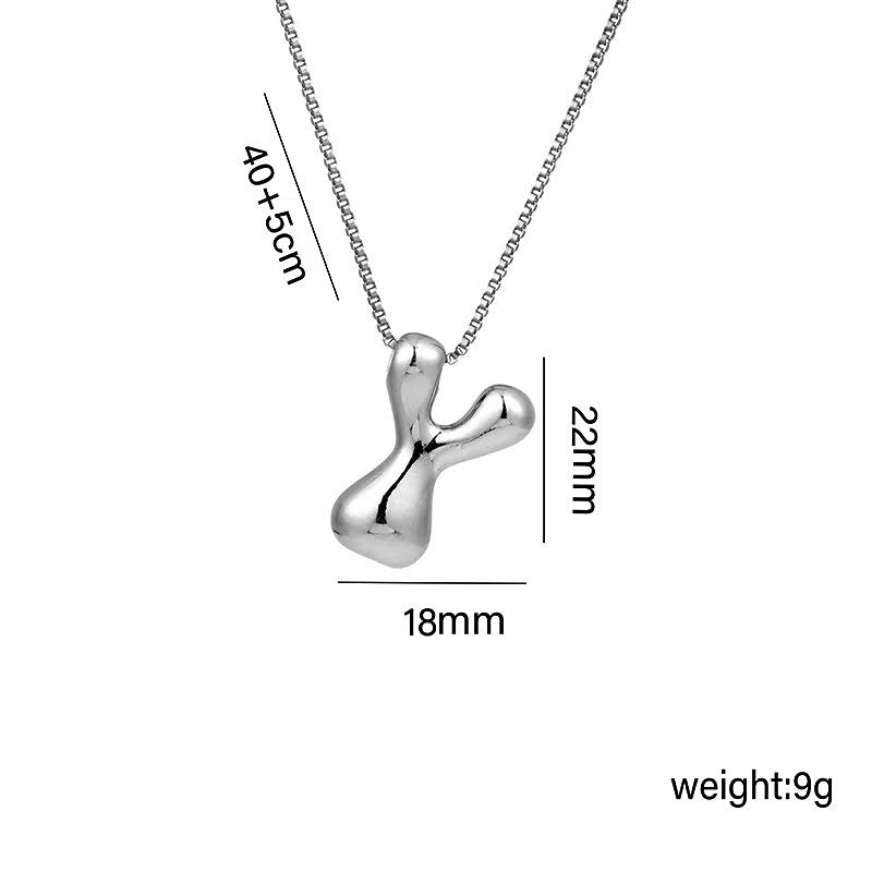 Wholesale Brass Glow Balloon Bubble Cute Chubby 26 English silver Letter Pendant Necklace