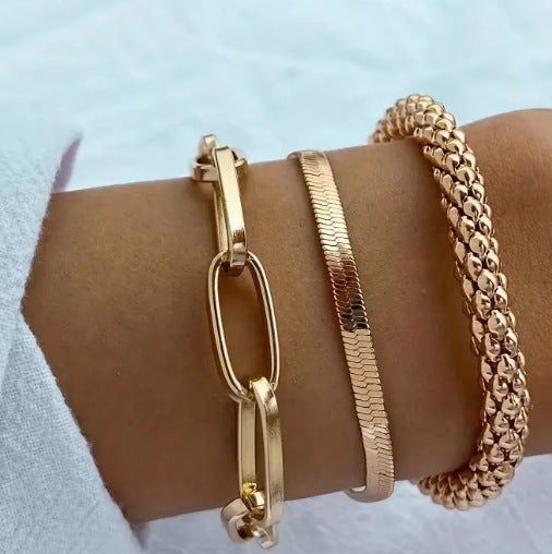 Wholesale Gy Gold Electroplated Snake Chain Bracelet Set - Trendy Unisex Wave Design Gift for Boutique Resale