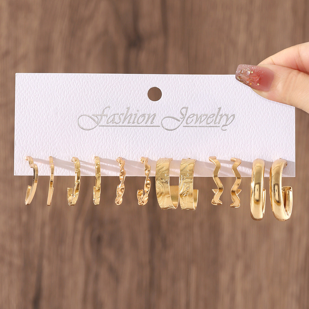 Wholesale Geometric Hoop Earrings Set For Women Gold Tone Metal Jewelry Accessory Stylish Party Gift Boutique Resale