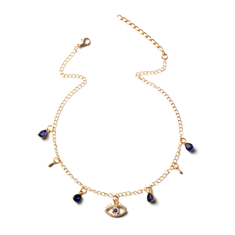 Wholesale Evil Eye Crystal Pendant Necklace,  Gold Plated Layered Water Wave Chain,  Fashion Jewelry Accessory for Parties