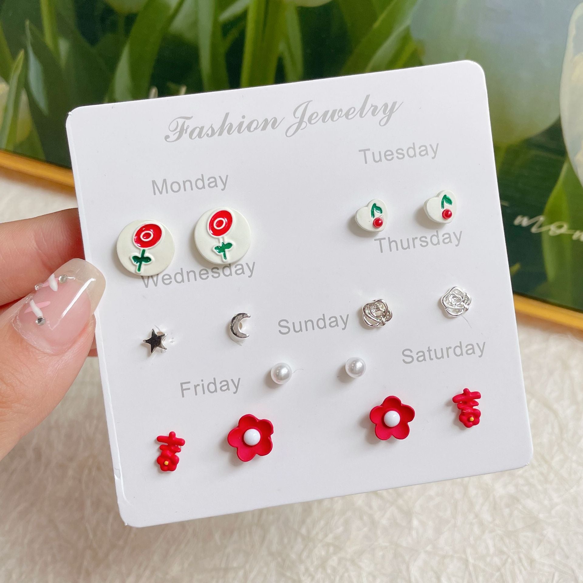 Wholesale Sweet and fresh silver needle small floral and fruit earrings