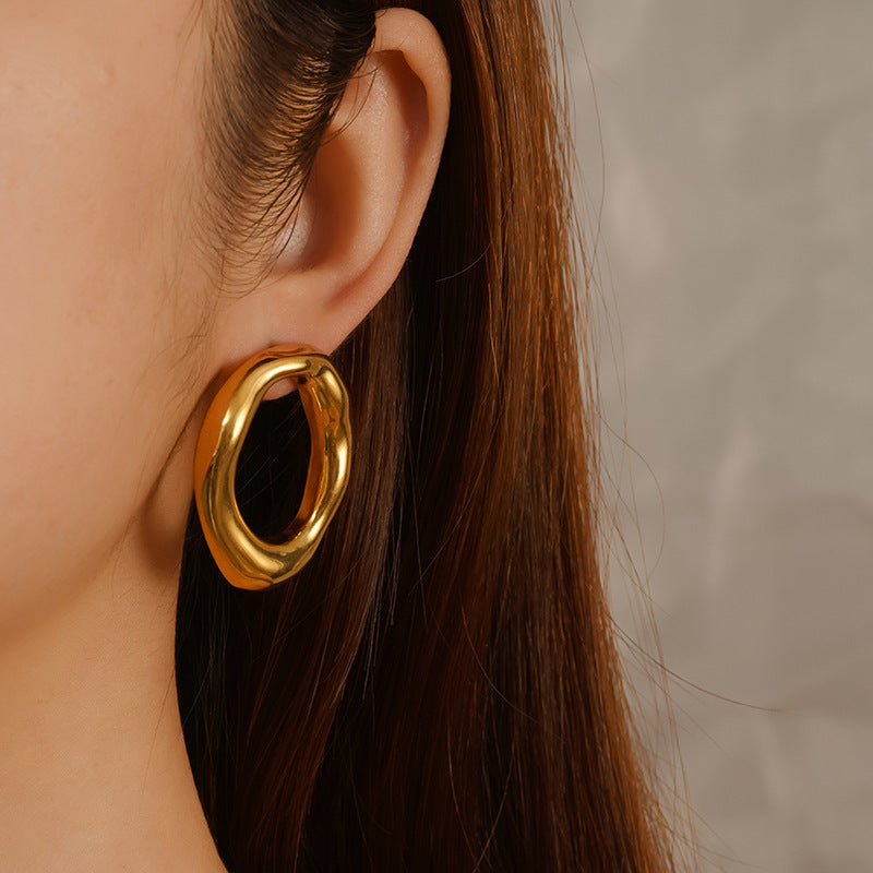 Wholesale Geometric hollow oval earrings stainless steel stud earrings