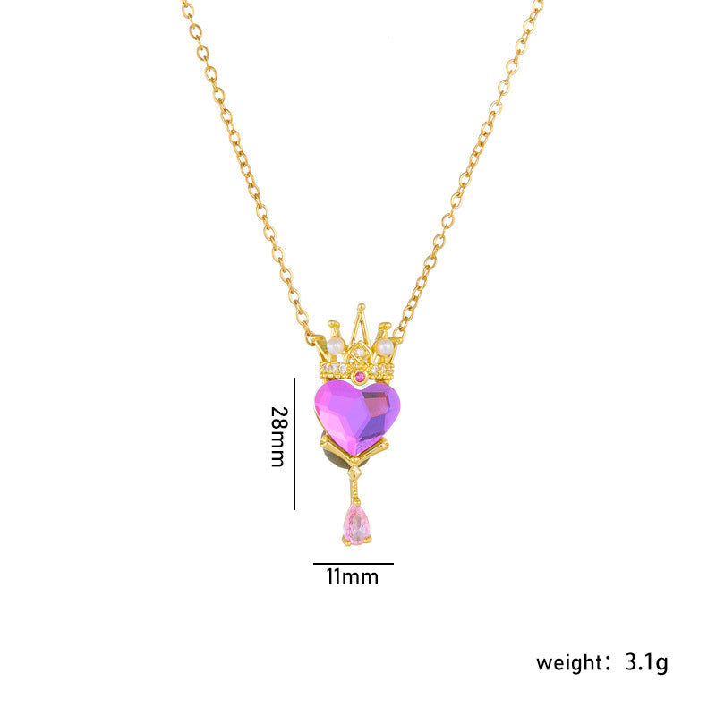 Wholesale Titanium Steel Clavicle Chain Pink Crown Love Necklace Choker Necklace ACC-NE-Rongc009