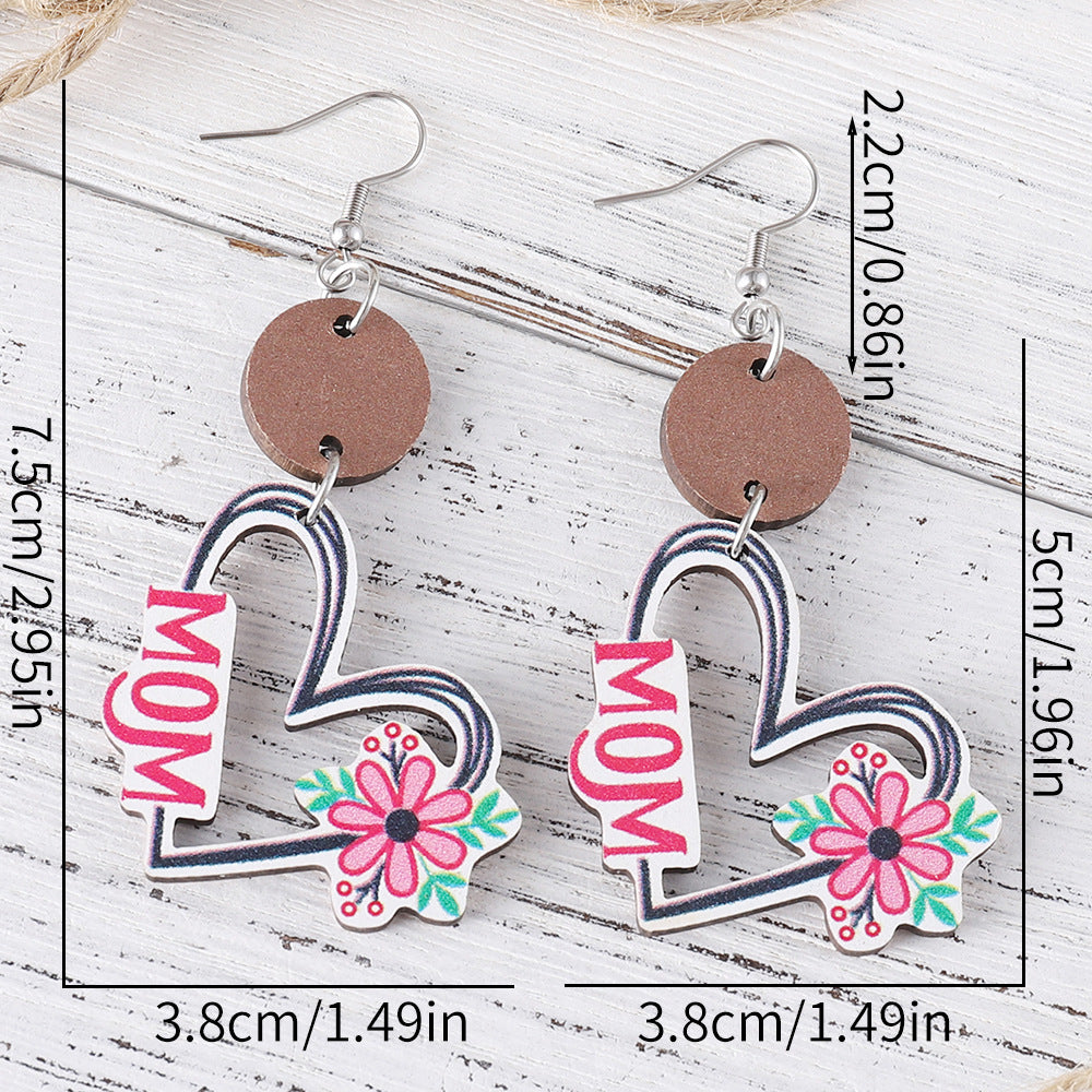Wholesale  Mother's Day MOM Flower Love Round Pieces Stitching Pendant Earrings