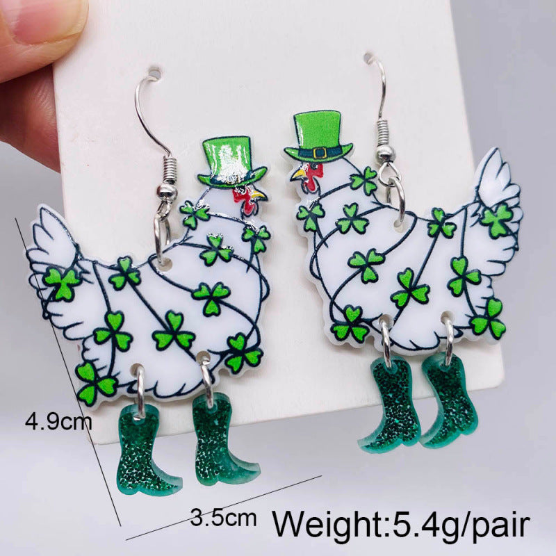 Wholesale Creative double-sided acrylic rooster and hen heart-shaped  earrings