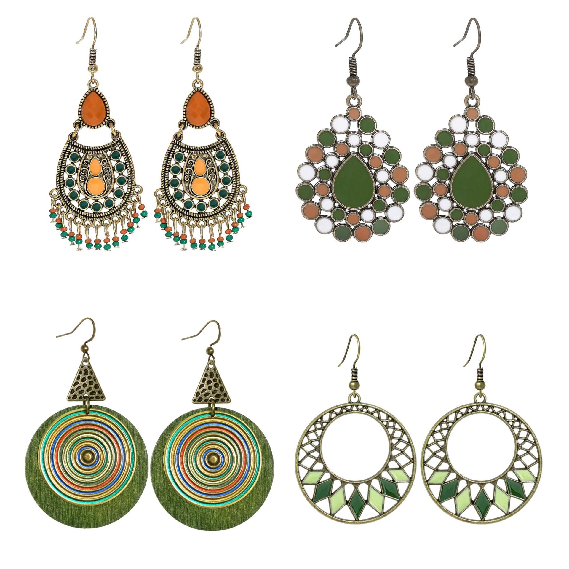 Wholesale Bohemian Green Forest Earrings Set,  Zinc Alloy Ethnic Style