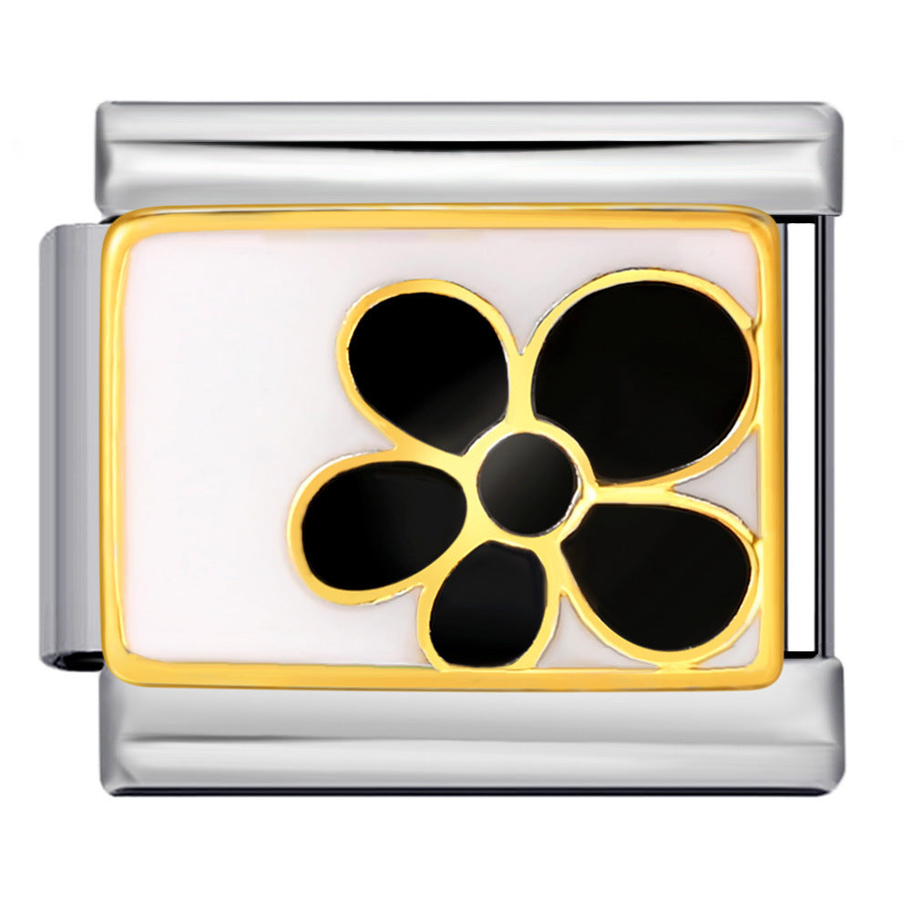 Wholesale flower series titanium steel bracelet welding pattern oil drop DIY Italian module Charms