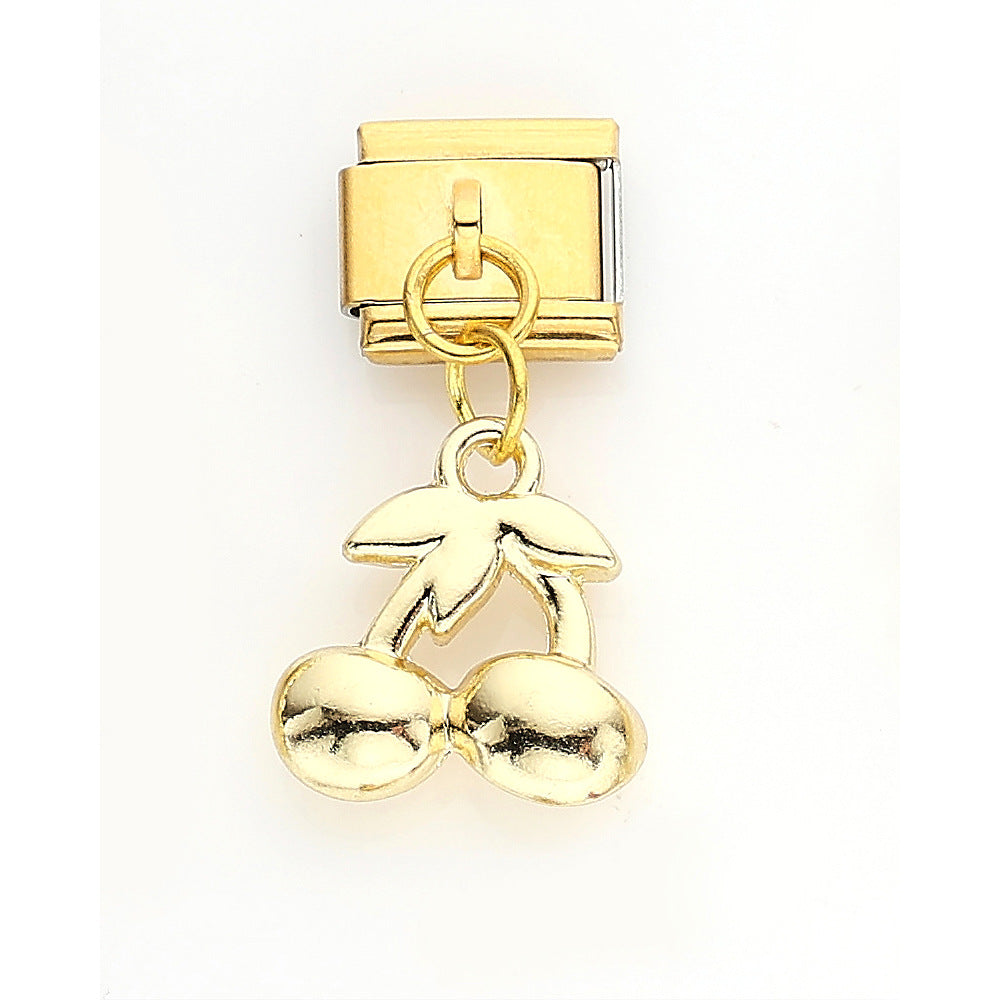 Wholesale 10pcs Italian Charm Bracelet 9mm DIY Splicing Golden Cherry Mushroom Stainless Steel Composable Bracelet