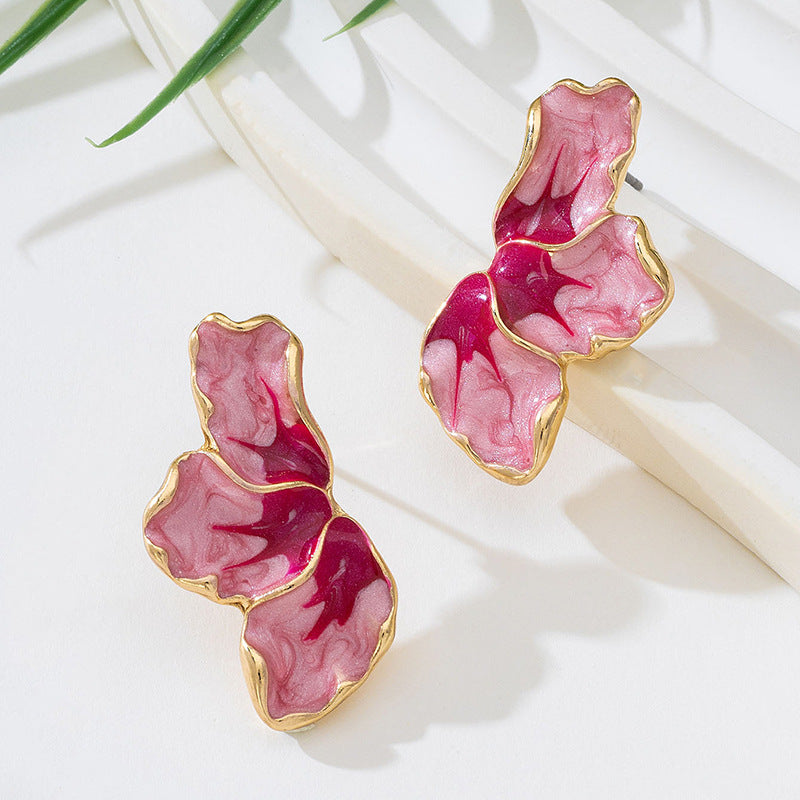 Wholesale Floral Leaf Drip Glaze Alloy Earrings,  Trendy Fashion Accessory for Party or Boutique Resale