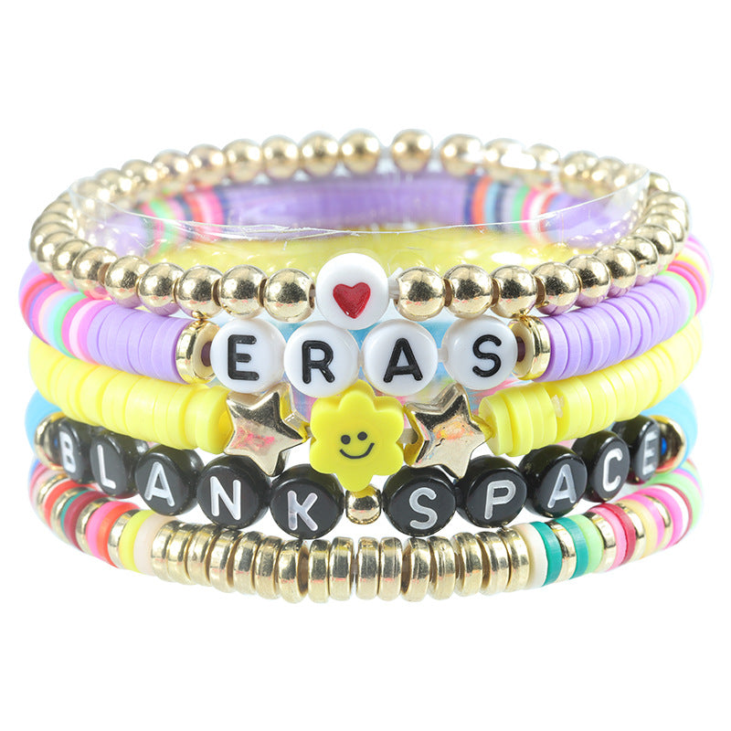 Wholesale Fan Bracelet Elastic Personality Color Letter Multi-layer Beaded Hand Jewelry Set ACC-BT-YiYe012