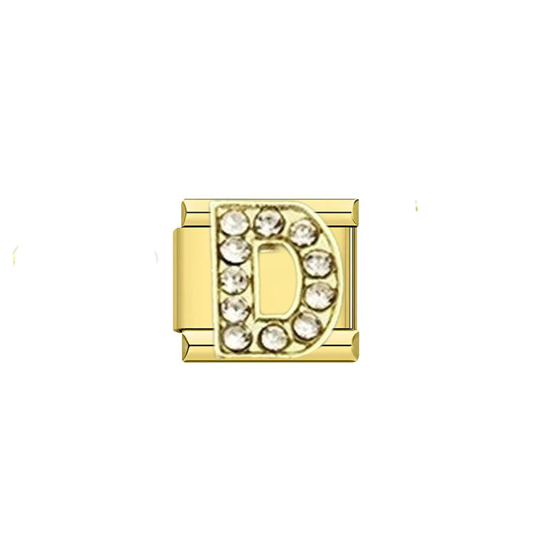 Wholesale Cross-Border Popular Fashion Rhinestone 26-Letter English Alphabet Series Italian Modular DIY Stainless Steel Bracelet Accessories