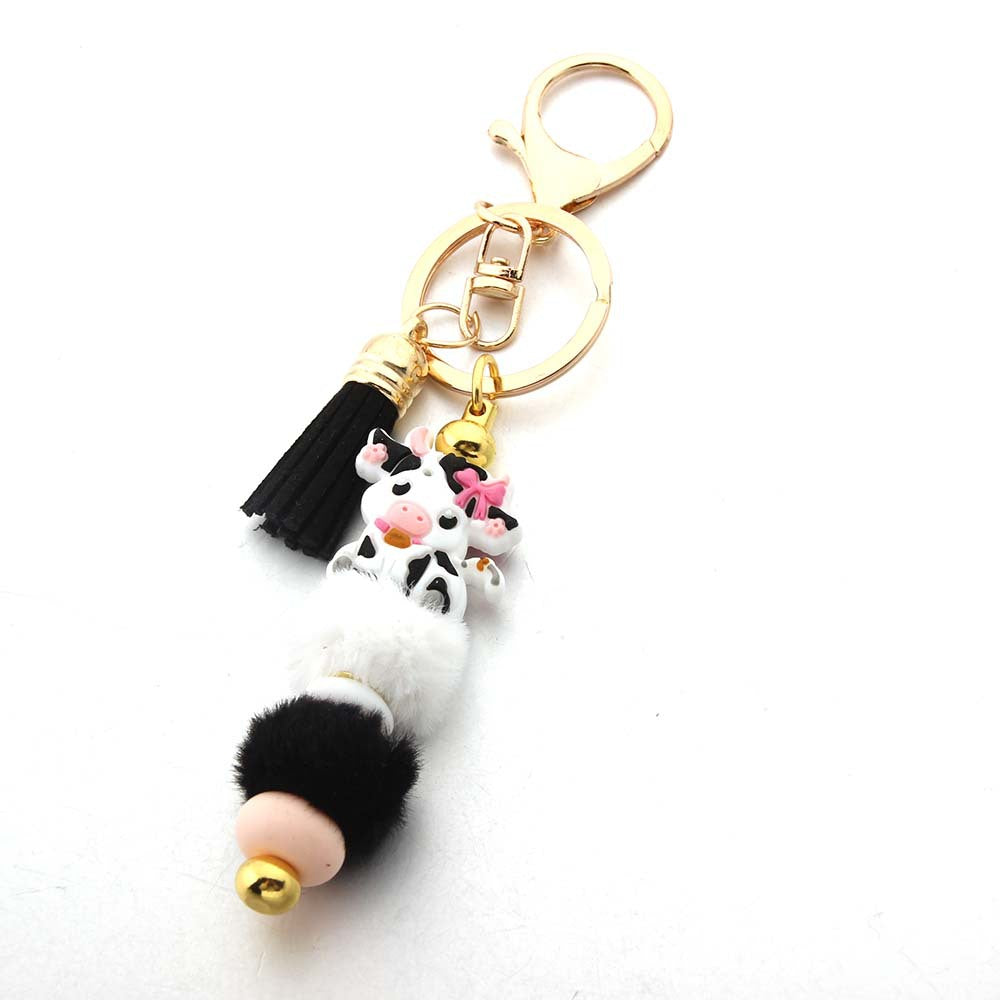 Wholesale Cartoon Cow Hair Ball Silicone Beaded Keychain ACC-KC-JinAn001