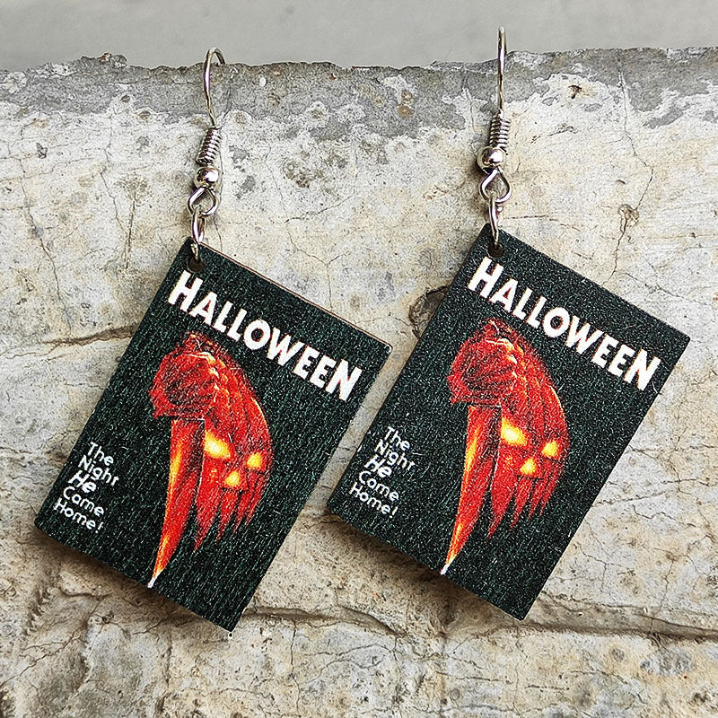 Wholesale Horror  Book Wooden Double-sided Earrings