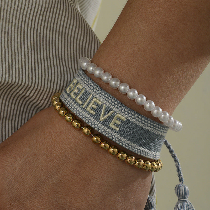 Wholesale  letter printed pearl bracelet adjustable bracelet