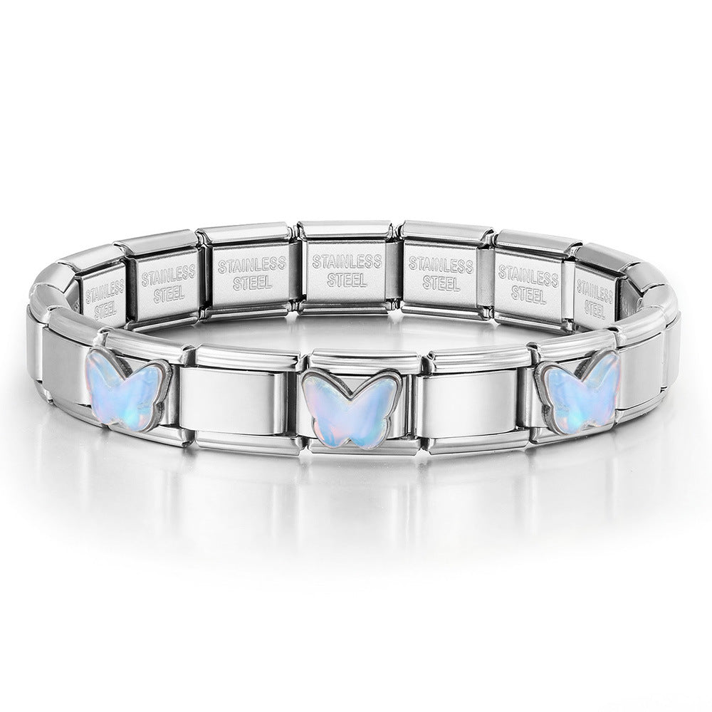 Wholesale Colorful Butterfly Stainless Steel Modular Bracelet DIY Fashion Accessory