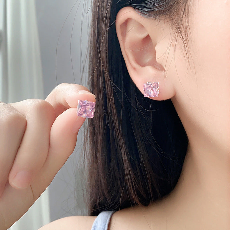 Wholesale S925 ear hole four-claw square zircon  light luxury earring