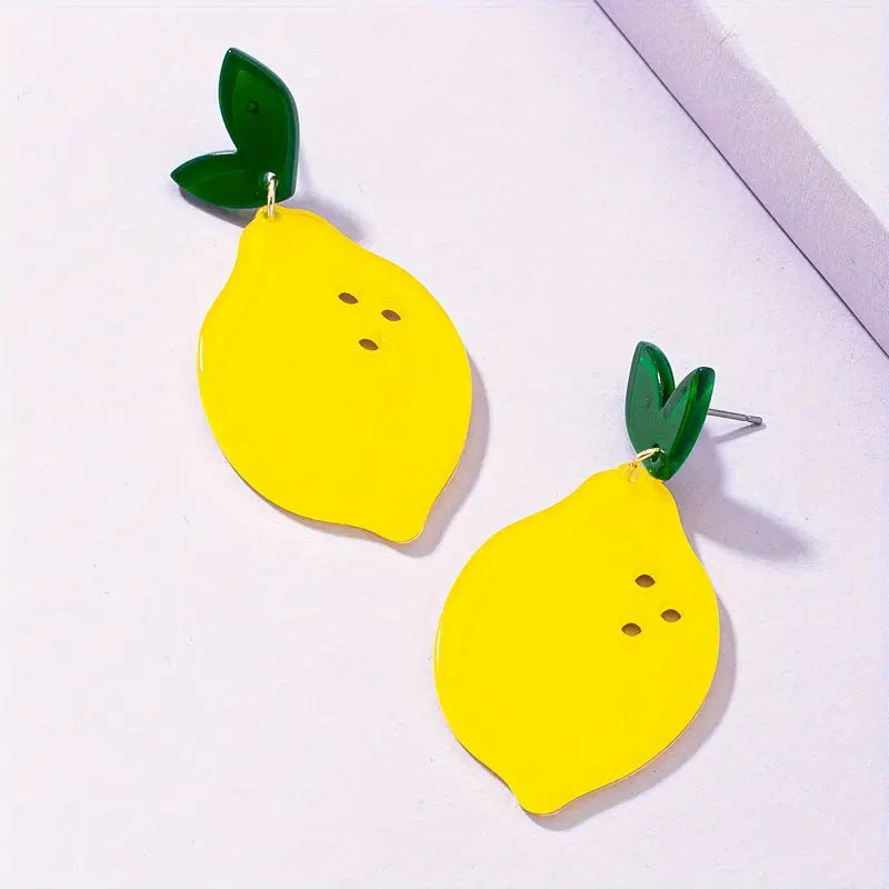 Wholesale  Cute Acrylic Summer Lemon Fruit Design Women Earrings