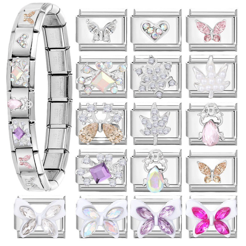 Wholesale Italian Charm Bracelet 9mm DIY Splicing Butterfly Series Stainless Steel Composable Bracelet