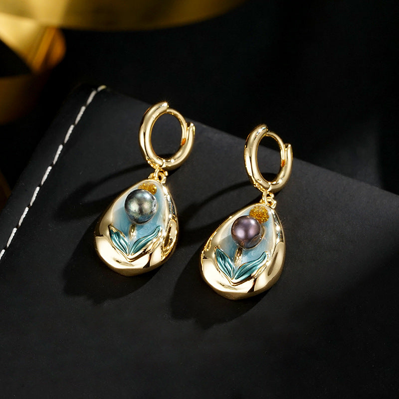 Wholesale  Oil Painting Enamel Flower Earrings