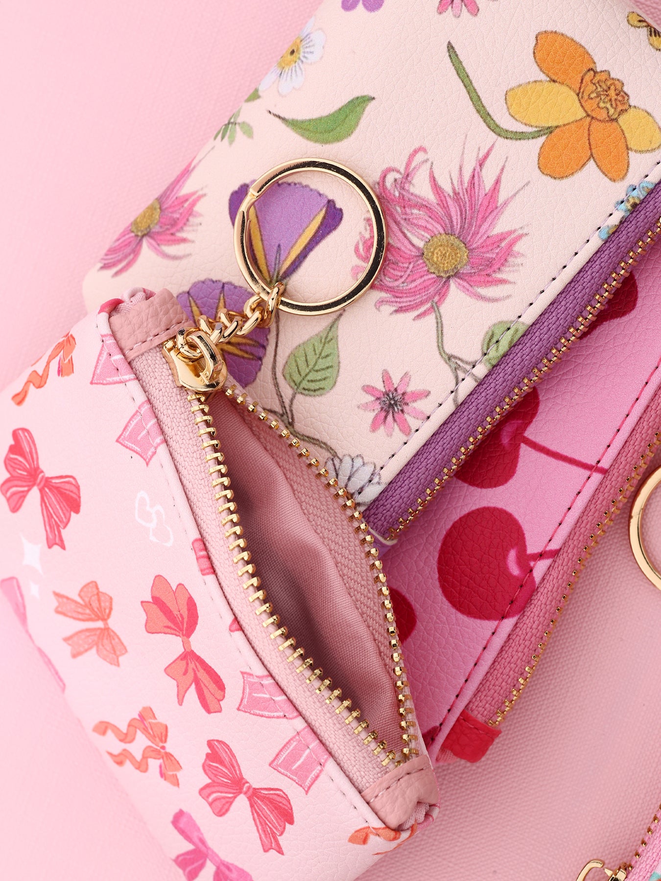 Wholesale Wallet Bow Card Holder Printed Clutch Silicone Bead Bracelet Wristlet Keychain