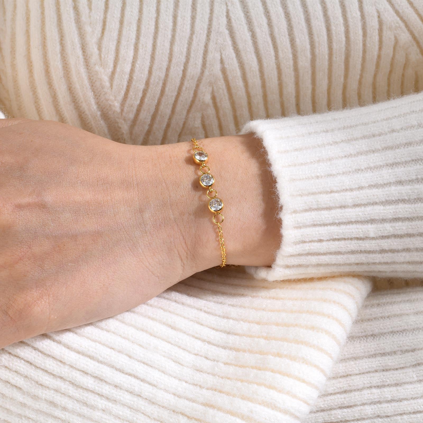 Wholesale Stainless Steel Gold Green Zircon Layered Bracelet For Women Stylish Fashion Jewelry Accessory Gift