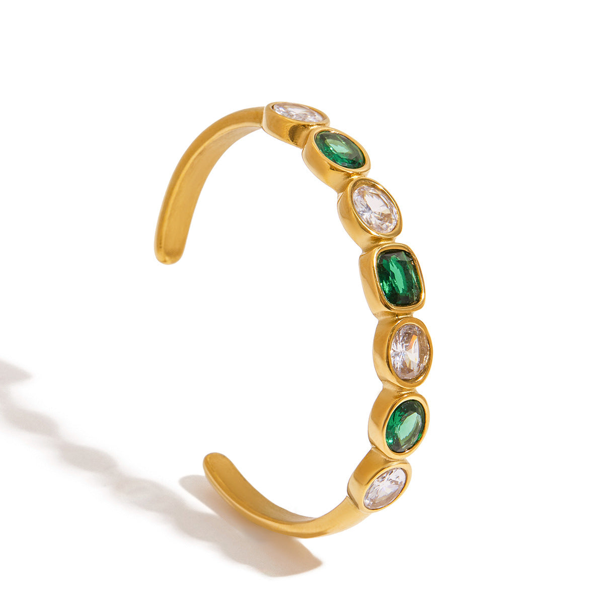 Wholesale 18K gold  white green zircon open stainless steel bracelet