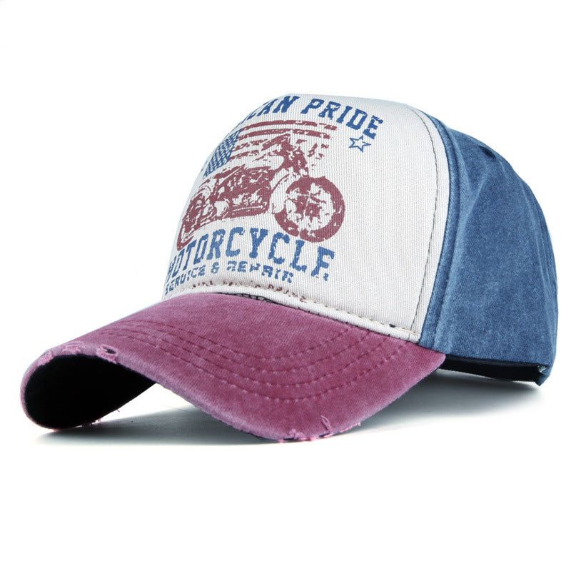 Wholesale Motorcycle Print Five Panel Cotton Baseball Cap Distressed Washed Trucker Hat For Outdoor Everyday Chic Fashion Accessory