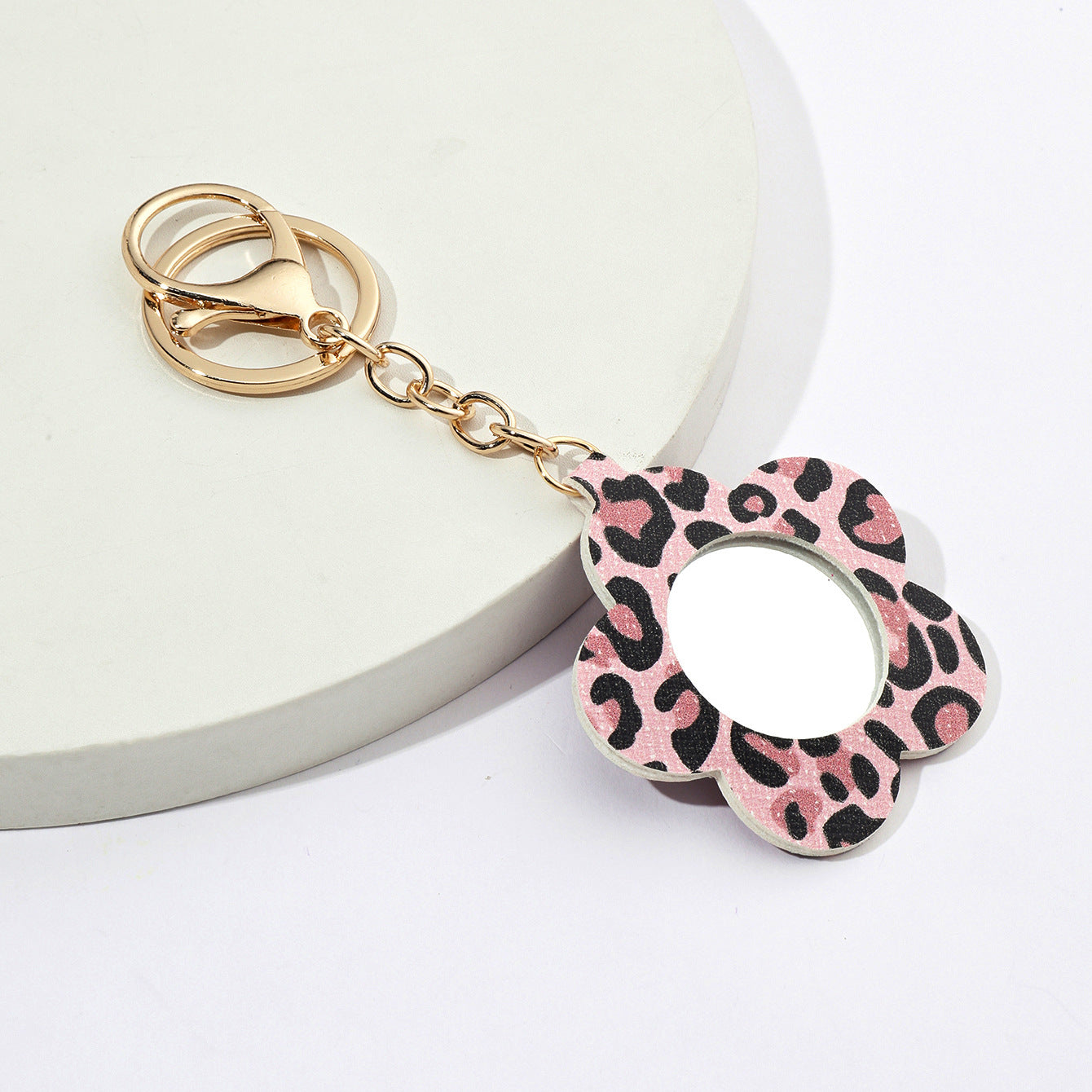 Wholesale Leopard Flower Small Mirror PU Leather Keychains ACC-KC-XTZ005
