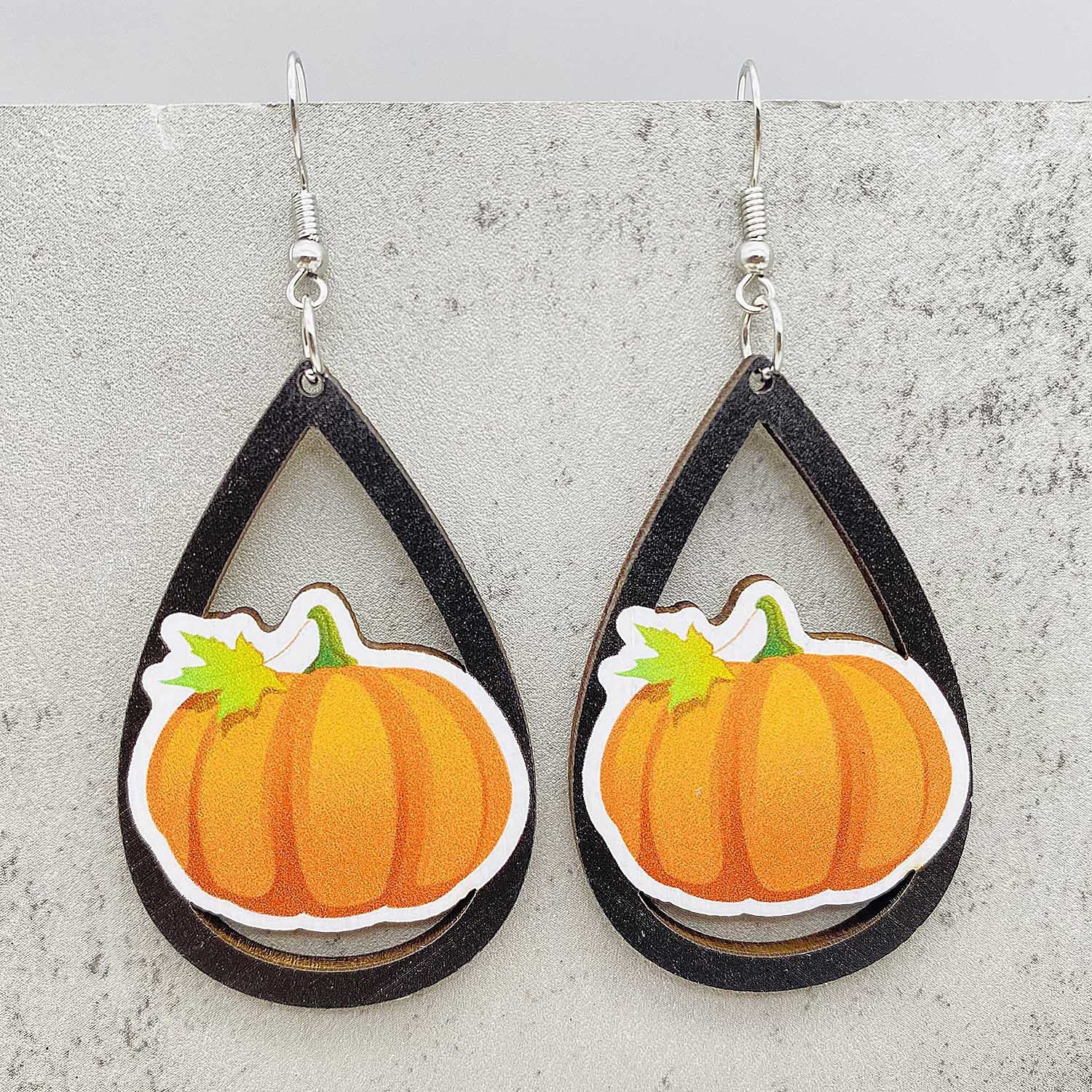 Wholesale  Thanksgiving Wooden Earrings Pumpkin Turkey Maple Leaf Print Drop Earrings
