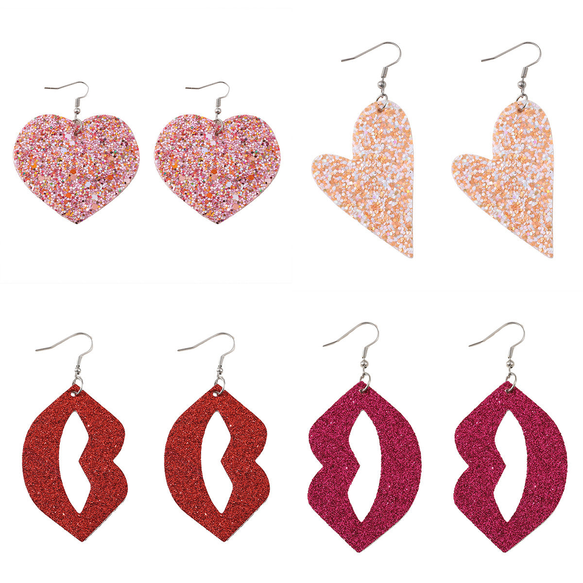 Wholesale  Valentine's Day Blingbling Sequins Peach Heart Love Sexy Red Lips Earrings