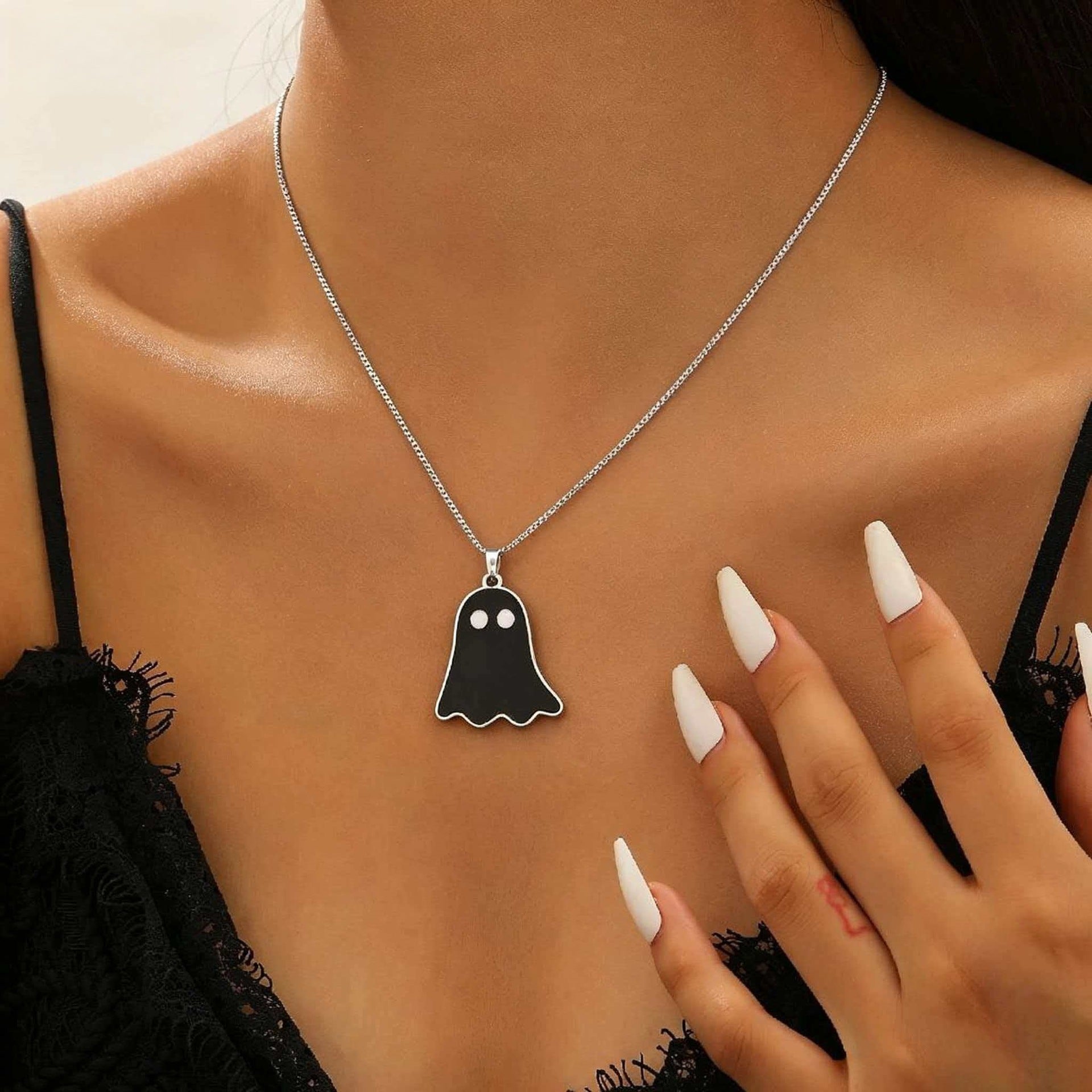 Wholesale Stainless Steel  Ghost Pendant Necklace for Couples Trendy Jewelry Accessory