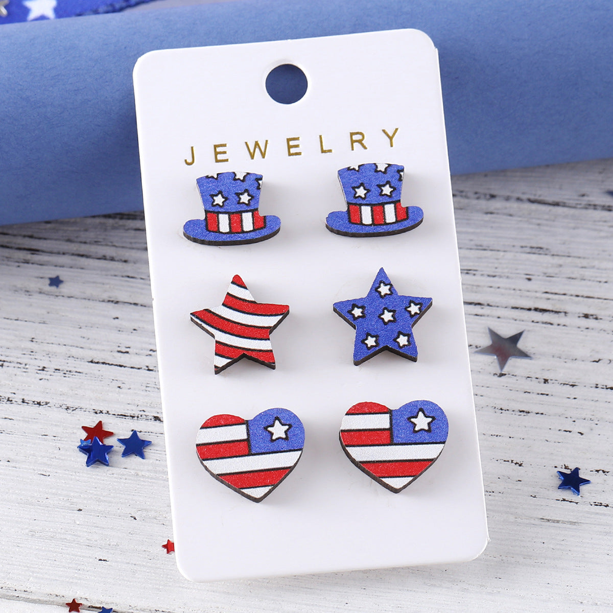 Wholesale  Independence Day Striped Stars Love Fireworks Slippers Round Earrings suit
