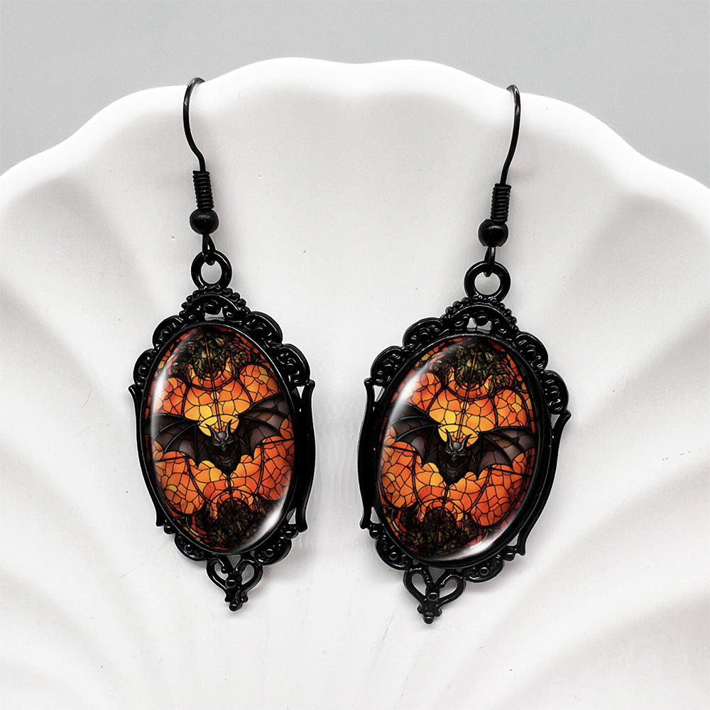 Wholesale Halloween Bloody Bat Oval Skull Earrings ACC-ES-XiangLian009