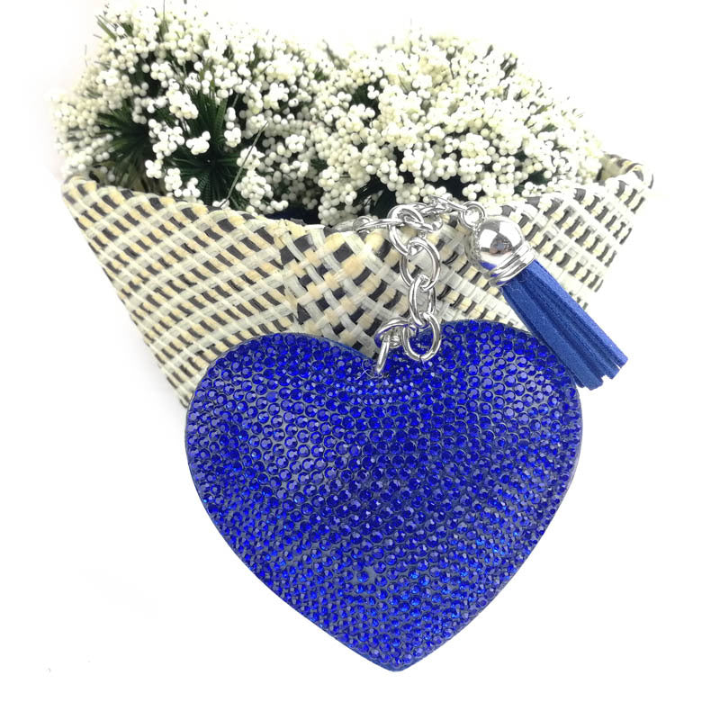 Wholesale flannel Diamond-embedded peach heart love keychain