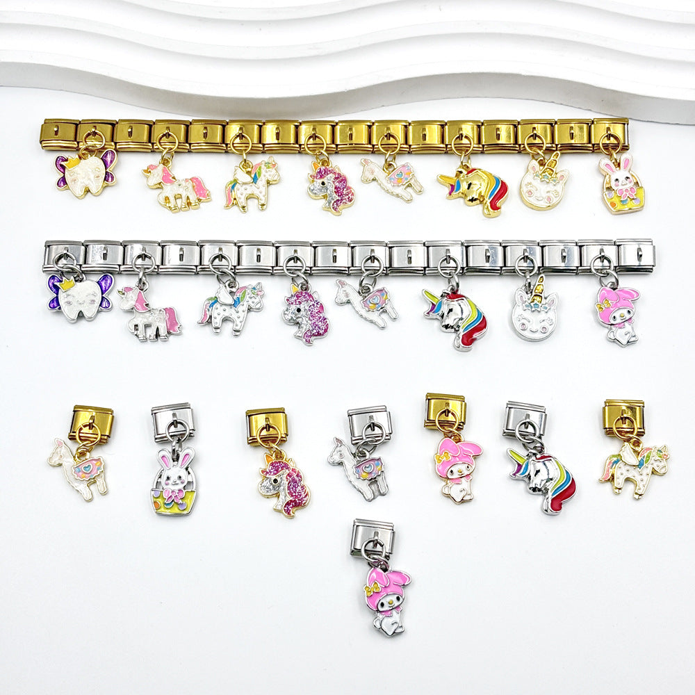 Wholesale Italian Charm Bracelet 9mm DIY Cute Pony Pendant  Creative Stainless Steel Composable Bracelet