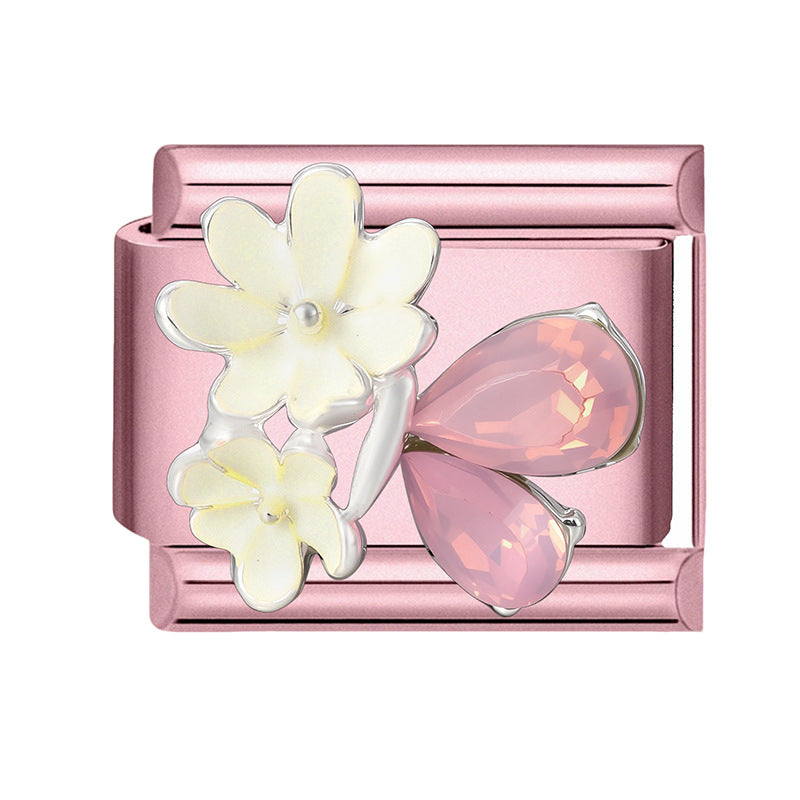 Wholesale 9mm Italian Charm Starter Bracelets pink series  DIY  Single Section Creative Stainless Steel Composable Bracelet