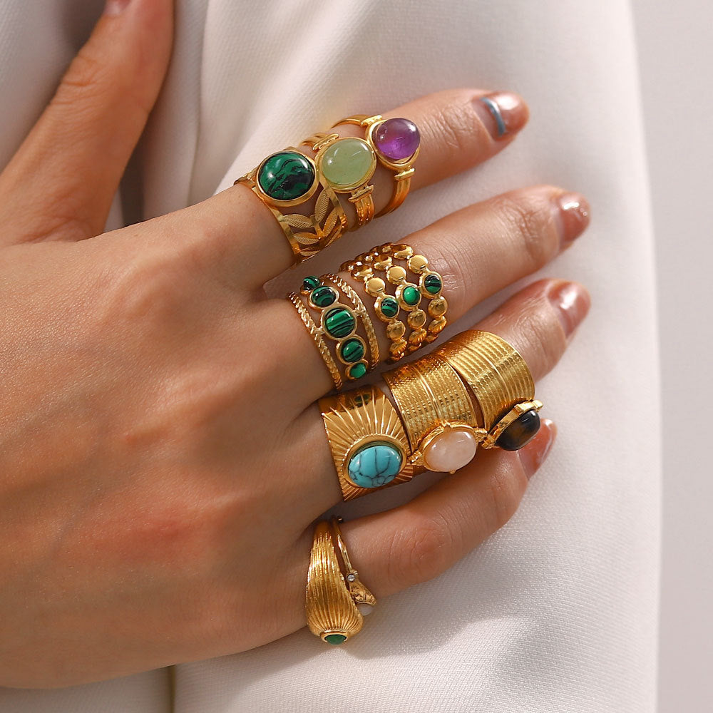 Wholesale Retro Titanium Steel Open Gemstone Ring