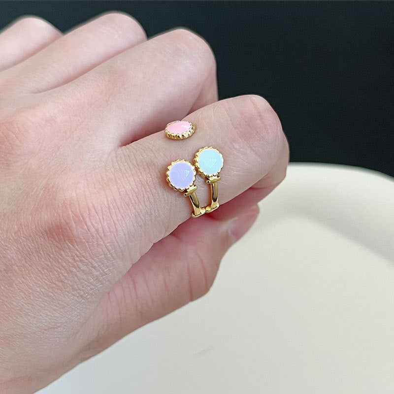 Wholesale Retro High-grade Sense Stainless Steel Golden Open Dot Oil Drop Ring