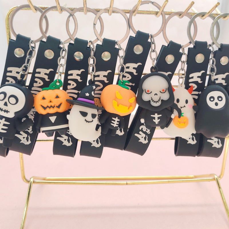 Wholesale Cute  Soft Glue Keychain Pendant Skull Pumpkin Cartoon Car Key Accessory Gift