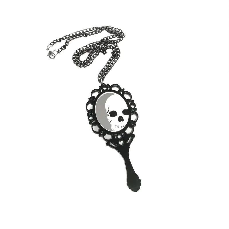 Wholesale Halloween  skull magic mirror long pendant necklace