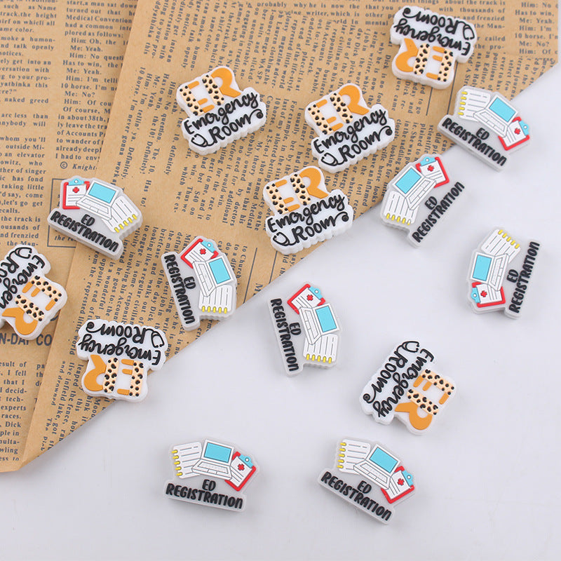 Wholesale 10pcs Cartoon Registration Sheet Emergency Room Silicone Beads Focal Beads DIY Beadable Pen Accessories ACC-BDS-GuangTian025