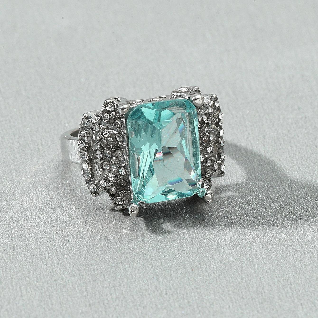 Wholesale Sky Blue Square Diamond Rings