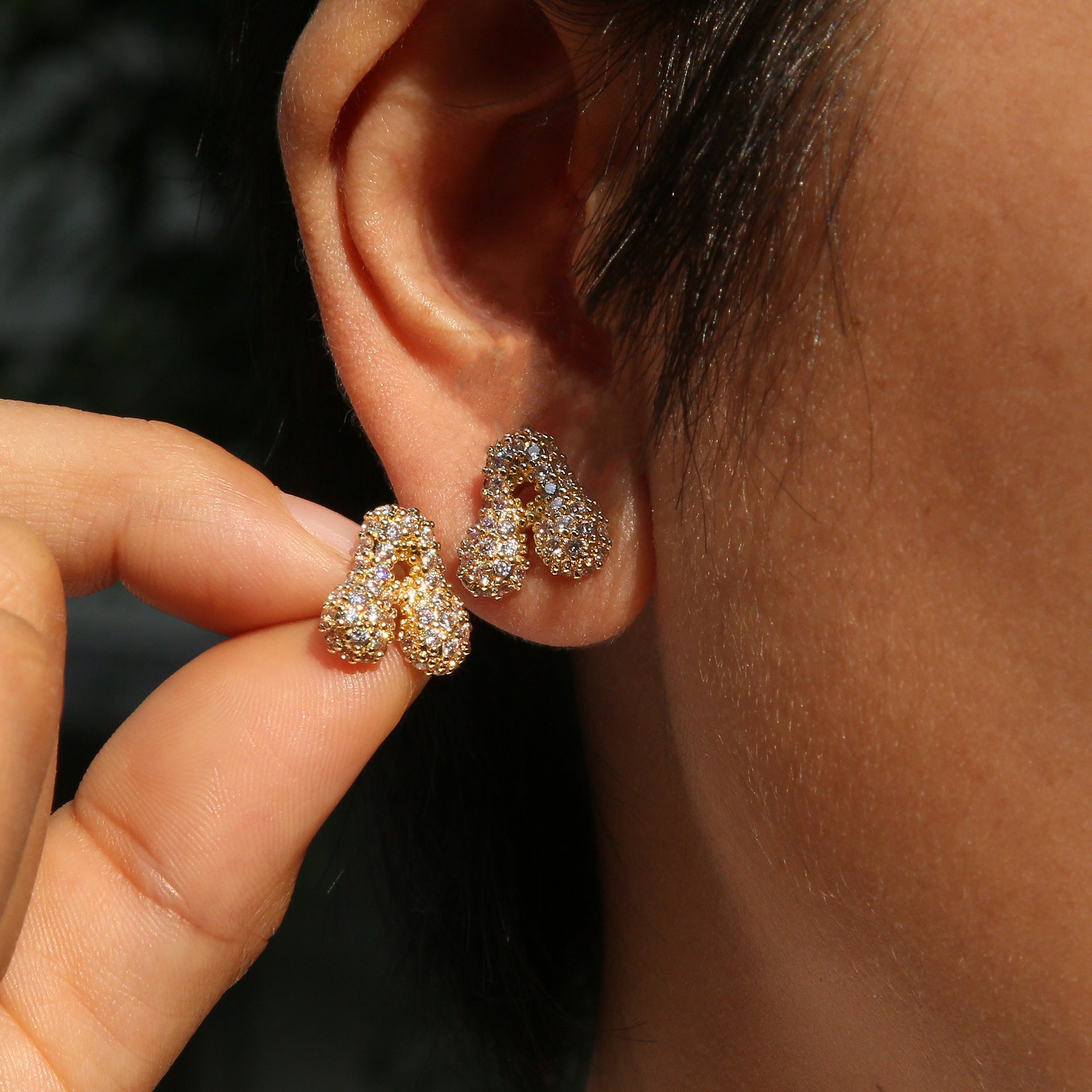 Wholesale 18k Brass Balloon Bubble Zircon small size 26 English Cute Letter Earrings