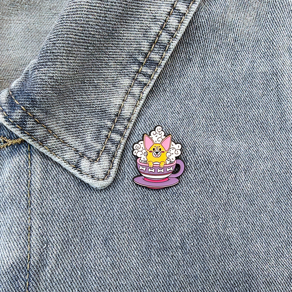 Wholesale 10pcs Creative teacup puppy metal brooch