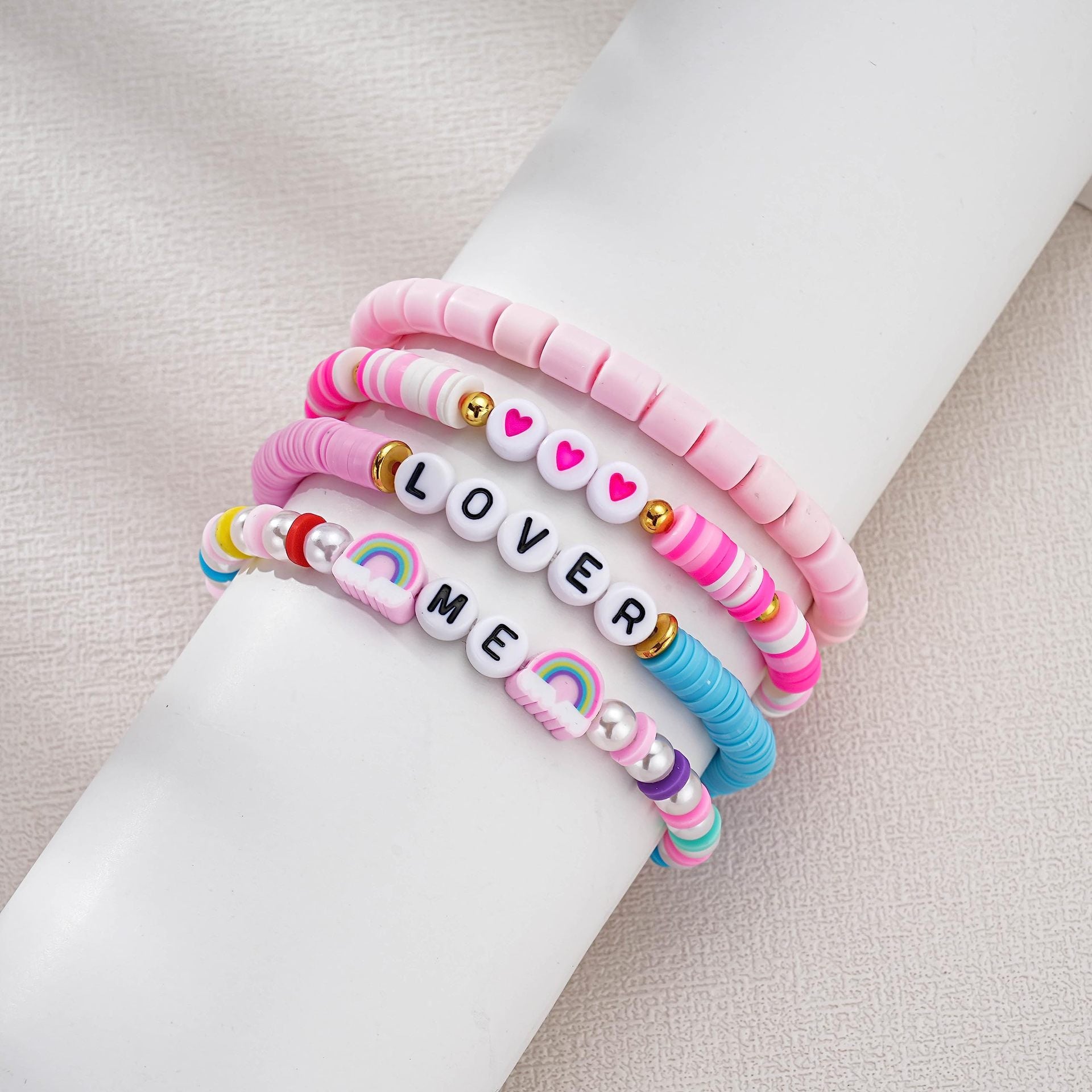 Wholesale Polymer Clay TS Acrylic Letter Smiley Rainbow Friendship Bracelet ACC-BT-FenRui008