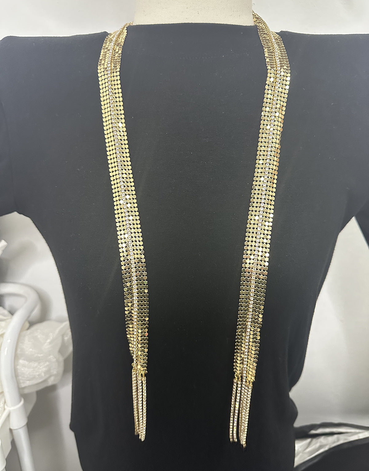 Wholesale Sequin Rhinestone Tassel Necklace
