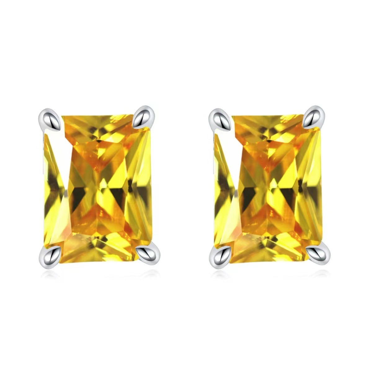Wholesale Colorful Rectangular Gemstone Earrings European American Style Inlaid Zircon Fashion Accessory